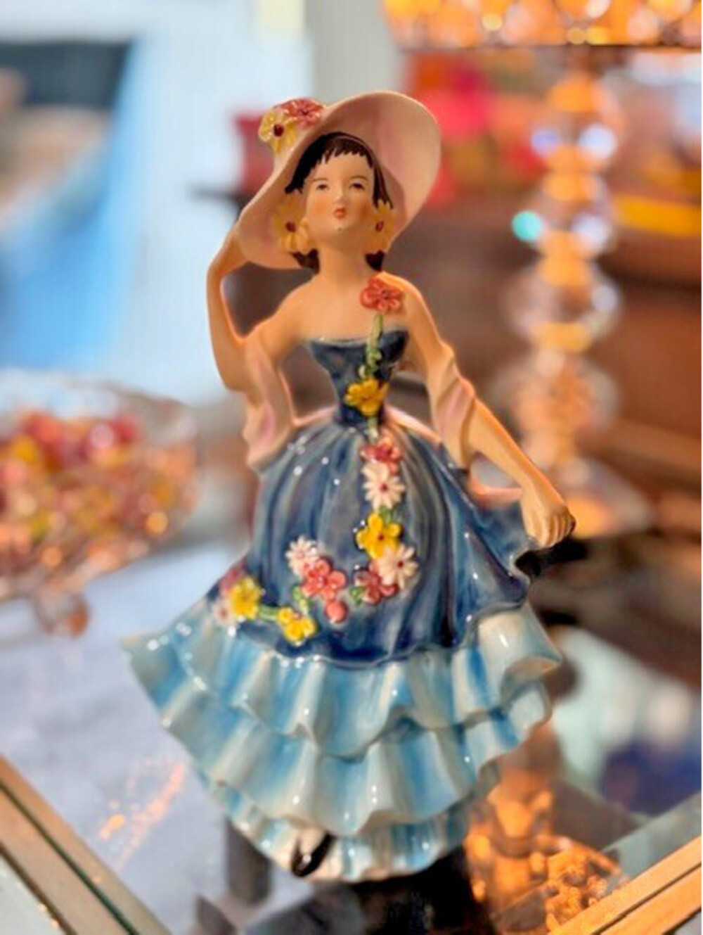 Vintage Goebel West Germany Figurine Lady Woman Blue Dress Flowers FF 273